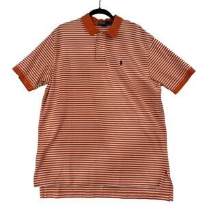 Polo by Ralph Lauren Polo Shirt Mens Size XL Orange White Stripe Textured Knit